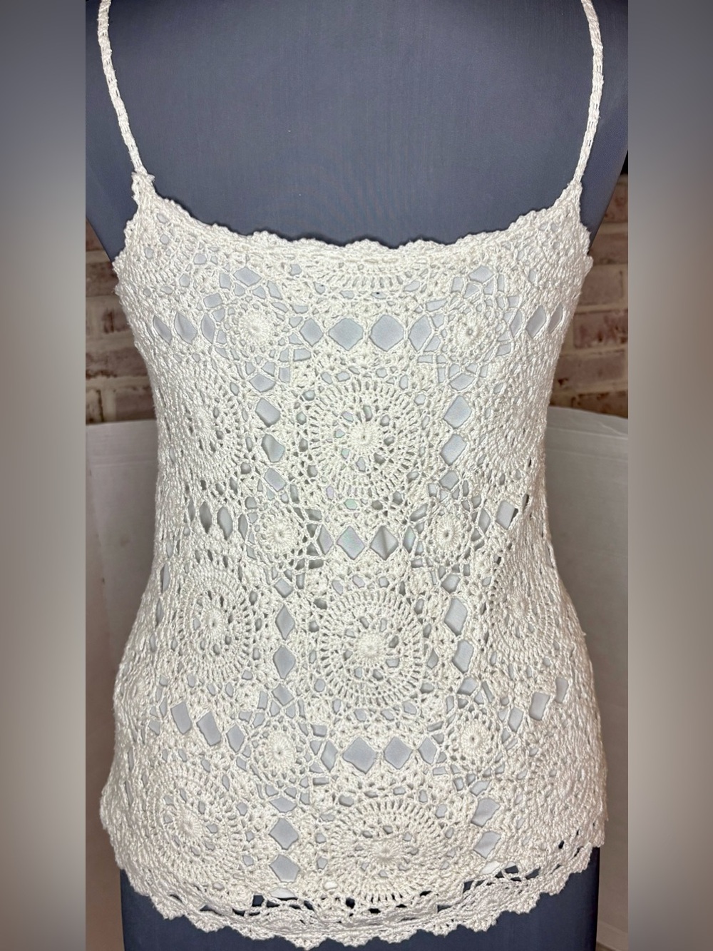 Lauren Ralph Lauren Sevilla Hand Knit Crochet Camisole Tank Pearl NWT Size M - Picture 7 of 13